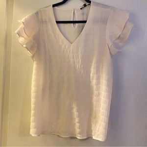 NWT Adrianna Papell Ivory Ruffle sleeve v-neck blouse